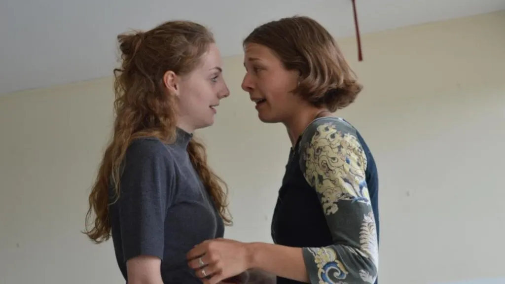 Helena Wilson, left, as Juliet and Emma D’Arcy as Romeo
