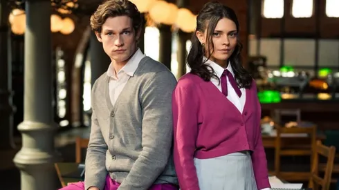 Damian Hardung and Harriet Herbig-Matten on the set of Maxton Hall Season 2.