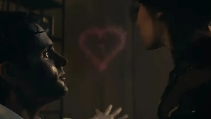 Penn Badgley and Ariana Grande in the music video for "The Boy is Mine".