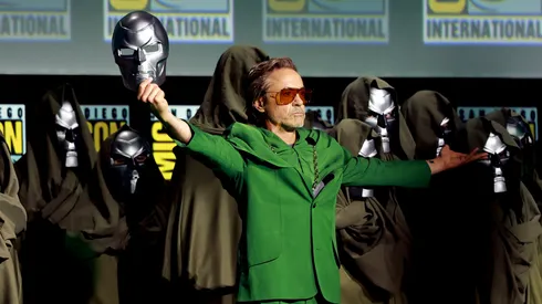 Robert Downey Jr. speaks onstage at the Marvel Studios Panel during 2024 Comic-Con International at San Diego Convention Center on July 27, 2024 in San Diego, California.