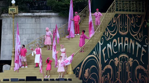 Performers look on during the opening ceremony of the Olympic Games Paris 2024 on July 26, 2024 in Paris, France.