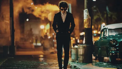 Timothée Chalamet as Bob Dylan in A Complete Unknown.