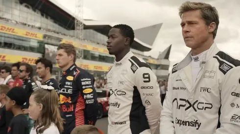 Brad Pitt, Fernando Alonso, Sergio Pérez, Carlos Sainz, Damson Idris, Max Verstappen, Lance Stroll and Charles Leclerc in F1.