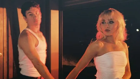 Sabrina Carpenter and Barry Keoghan in the behind the scenes of the music video “Please Please Please”.