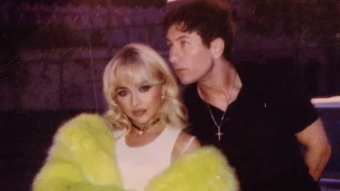 Sabrina Carpenter and Barry Keoghan behind the scenes of the music video “Please Please Please”.