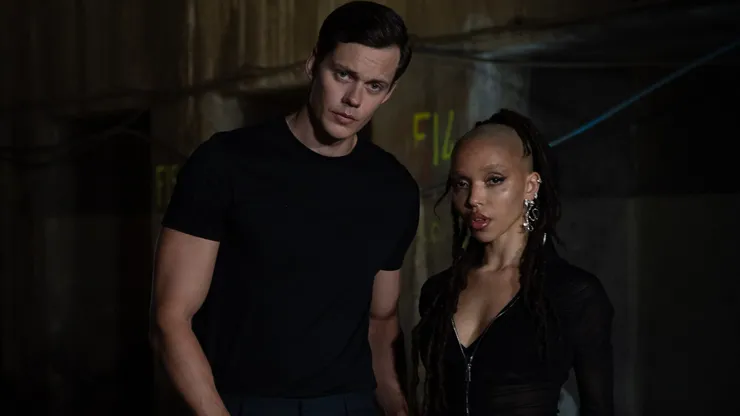 Bill Skarsgård and FKA twigs attends The Crow photocall at Kingsway Tram Tunnels on June 25, 2024.