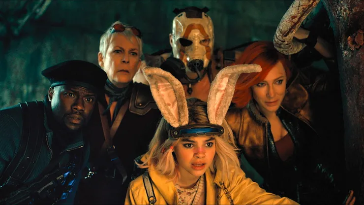 Jamie Lee Curtis, Cate Blanchett, Kevin Hart, Ariana Greenblatt and Florian Munteanu in Borderlands.