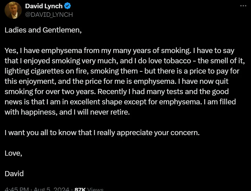 david lynch tweet