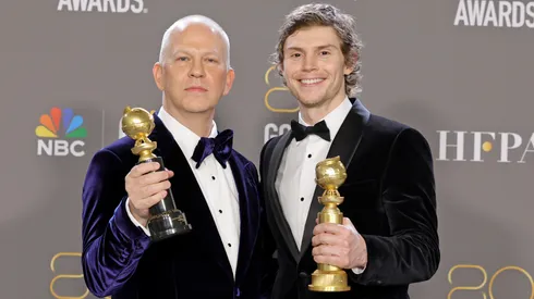 Ryan Murphy and Evan Peters pose in the press room during the 80th Annual Golden Globe Awards at The Beverly Hilton on January 10, 2023 in Beverly Hills, California.