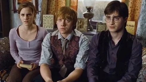 Daniel Radcliffe, Emma Watson and Rupert Grint in Harry Potter.