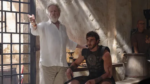 Ridley Scott and Paul Mescal filming "Gladiator 2".