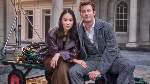 Yerin Ha and Luke Thompson in a photoshoot for Bridgerton Season 4.