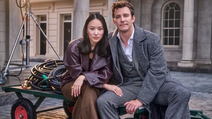 Yerin Ha and Luke Thompson in a photoshoot for Bridgerton Season 4.