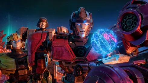 Scarlett Johansson, Chris Hemsworth, Keegan-Michael Key and Brian Tyree Henry in Transformers One.