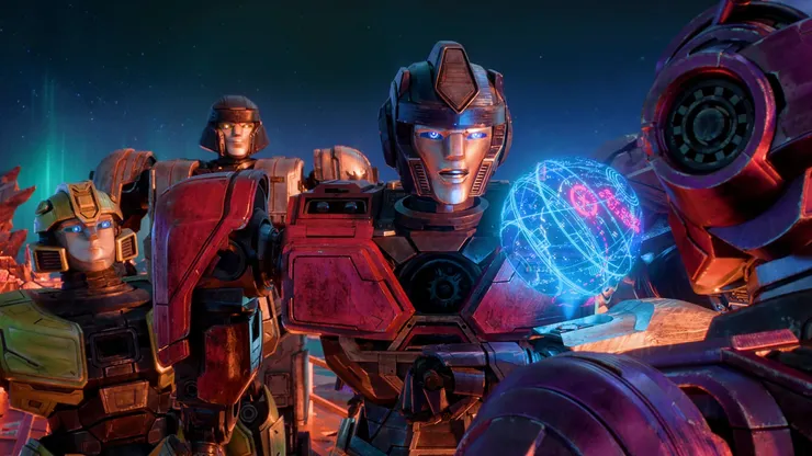 Scarlett Johansson, Chris Hemsworth, Keegan-Michael Key and Brian Tyree Henry in Transformers One.