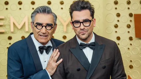 Eugene Levy and Dan Levy arrive at the 71st Emmy Awards at Microsoft Theater on September 22, 2019.