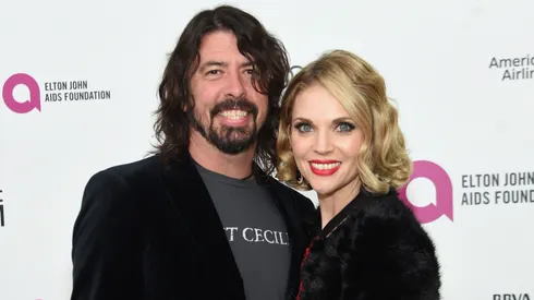Dave Grohl and Jordyn Blum attend the 24th Annual Elton John AIDS Foundation's Oscar Viewing Party at The City of West Hollywood Park on February 28, 2016.