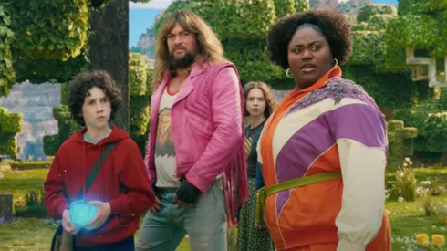 Jason Momoa, Emma Myers, Danielle Brooks and Sebastian Eugene Hansen in A Minecraft Movie.