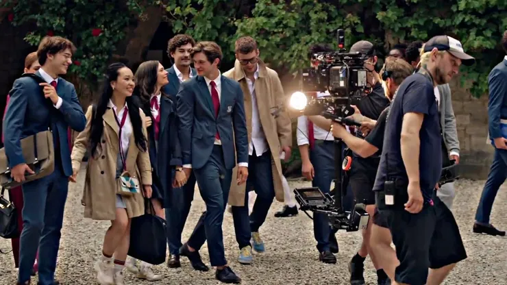 Damian Hardung, Harriet Herbig-Matten and the cast in Maxton Hall, Season 2.