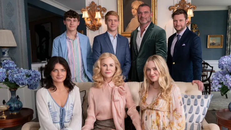 Nicole Kidman, Liev Schreiber, Dakota Fanning, Eve Hewson, Jack Reynor, Billy Howle and Sam Nivola in The Perfect Couple.