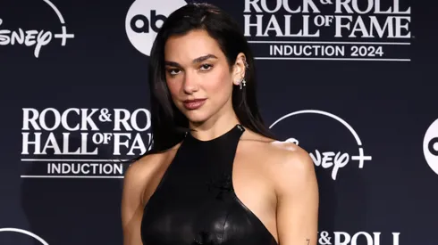 Dua Lipa poses in the press room during the 2024 Rock & Roll Hall Of Fame Induction Ceremony streaming on Disney+ at Rocket Mortgage Fieldhouse on October 19, 2024 in Cleveland, Ohio.