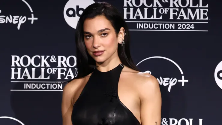 Dua Lipa poses in the press room during the 2024 Rock & Roll Hall Of Fame Induction Ceremony streaming on Disney+ at Rocket Mortgage Fieldhouse on October 19, 2024 in Cleveland, Ohio.
