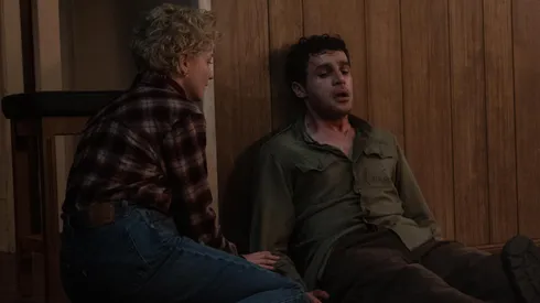 Matilda Firth, Julia Garner and Christopher Abbott in Wolf Man.