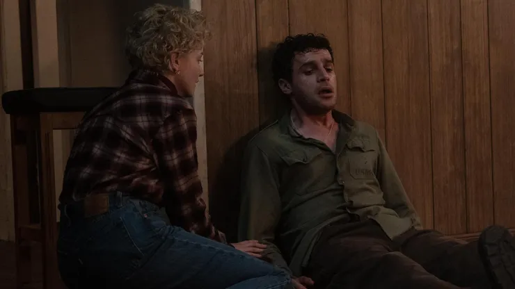 Matilda Firth, Julia Garner and Christopher Abbott in Wolf Man.