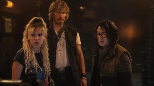 Chris Pratt, Ke Huy Quan and Millie Bobby Brown in The Electric State.