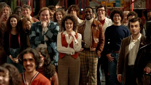 Cooper Hoffman, Lamorne Morris, Gabriel LaBelle and Rachel Sennott in Saturday Night.