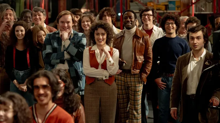 Cooper Hoffman, Lamorne Morris, Gabriel LaBelle and Rachel Sennott in Saturday Night.