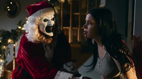 Krsy Fox and David Howard Thornton in Terrifier 3.