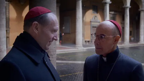 Ralph Fiennes and Stanley Tucci in Conclave.