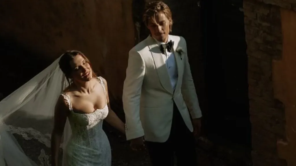 Millie Bobby Brown and Jake Bongiovi at their wedding in May 2024. (Source: @PopBase)