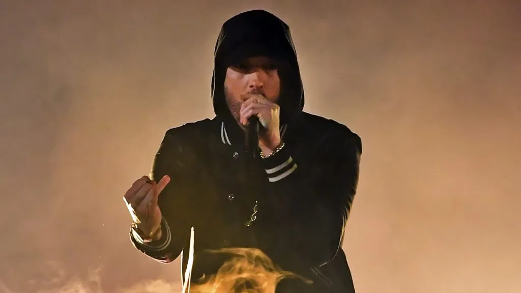 Eminem performs onstage during the 2018 iHeartRadio Music Awards which broadcasted live on TBS, TNT, and truTV at The Forum on March 11, 2018 in Inglewood, California. (Photo by Kevin Winter/Getty Images for iHeartMedia)