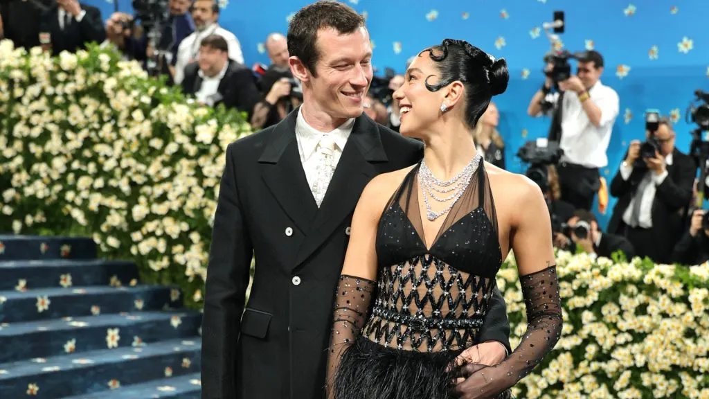 Callum Turner and Dua Lipa attend the 2025 Met Gala Celebrating “Superfine: Tailoring Black Style” at Metropolitan Museum of Art on May 05, 2025 in New York City. (Photo by Dia Dipasupil/Getty Images)