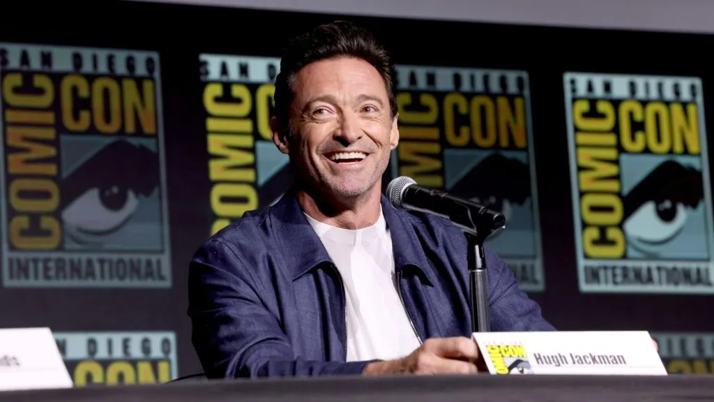 Hugh Jackman speaks onstage during Marvel Studios: The Ultimate Deadpool and Wolverine Celebration of Life in Hall H at SDCC in San Diego, California on July 25, 2024. (Photo by Jesse Grant/Getty Images for Disney)