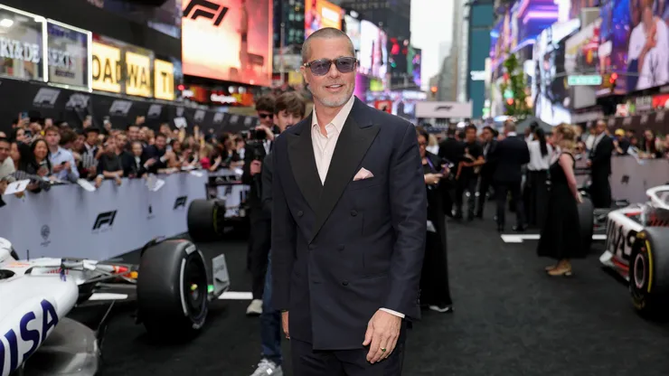 JUNE 16: Brad Pitt attends the World Premiere of F1® The Movie in Times Square on June 16, 2025 in New York City. (Photo by Mike Coppola/Getty Images for Warner Bros. Pictures)