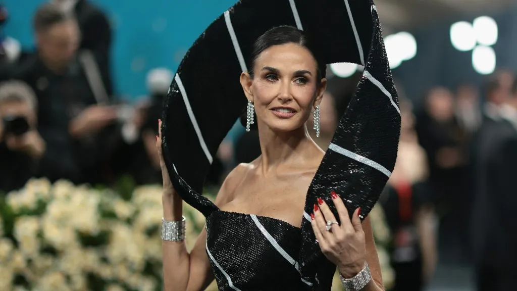 Demi Moore attends the 2025 Met Gala Celebrating “Superfine: Tailoring Black Style” at Metropolitan Museum of Art on May 05, 2025 in New York City. (Photo by Dimitrios Kambouris/Getty Images for The Met Museum/Vogue)