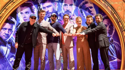 President of Marvel Studios/Producer Kevin Feige, Chris Hemsworth, Chris Evans, Robert Downey Jr., Scarlett Johansson, Mark Ruffalo, and Jeremy Renner attend the Marvel Studios' 'Avengers: Endgame' cast place their hand prints in cement at TCL Chinese Theatre IMAX Forecourt at TCL Chinese Theatre IMAX on April 23, 2019 in Hollywood, California. (Photo by Matt Winkelmeyer/Getty Images)