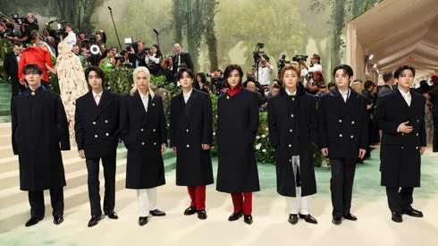 Bang Chan, Han, Felix, Seungmin, Hyunjin, I.N, Lee Know and Changbin of Stray Kids attend The 2024 Met Gala.