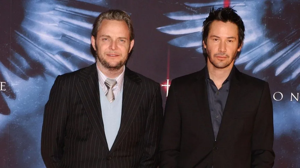 Actor Keanu Reeves (R) and director Francis Lawrence attend the premiere of their latest movie, “Constantine” at the Kinepolis Cinema February 8, 2005 in Madrid, Spain. (Photo by Carlos Alvarez/Getty Images)