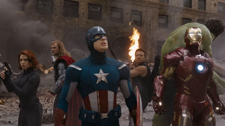 Robert Downey Jr., Lou Ferrigno, Chris Evans, Scarlett Johansson, Jeremy Renner, Mark Ruffalo and Chris Hemsworth in "The Avengers."