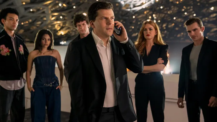 Jesse Eisenberg, Isla Fisher, Dominic Sessa, Dave Franco, Justice Smith, and Ariana Greenblatt in Now You See Me 3 (2025)