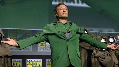 Robert Downey Jr. speaks onstage during the Marvel Studios Panel.