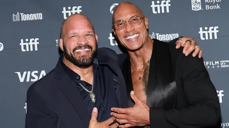 Mark Kerr and Dwayne Johnson attend the premiere of "The Smashing Machine" in 2025.