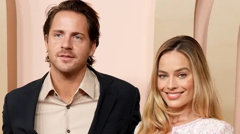Tom Ackerley and Margot Robbie attend the 96th Oscars Nominees Luncheon at The Beverly Hilton.