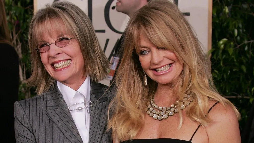 Actress Diane Keaton and Goldie Hawn arrives to the 62nd Annual Golden Globe Awards at the Beverly Hilton Hotel January 16, 2005 in Beverly Hills, California. (Photo by Carlo Allegri/Getty Images)