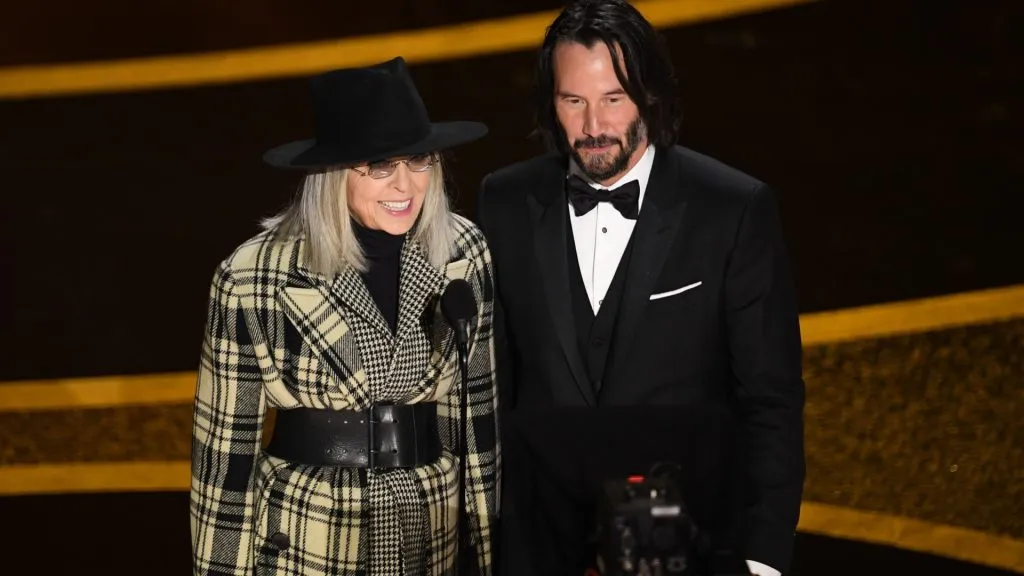 Diane Keaton and Keanu Reeves speak onstage during the 92nd Annual Academy Awards at Dolby Theatre on February 09, 2020 in Hollywood, California. (Photo by Kevin Winter/Getty Images)