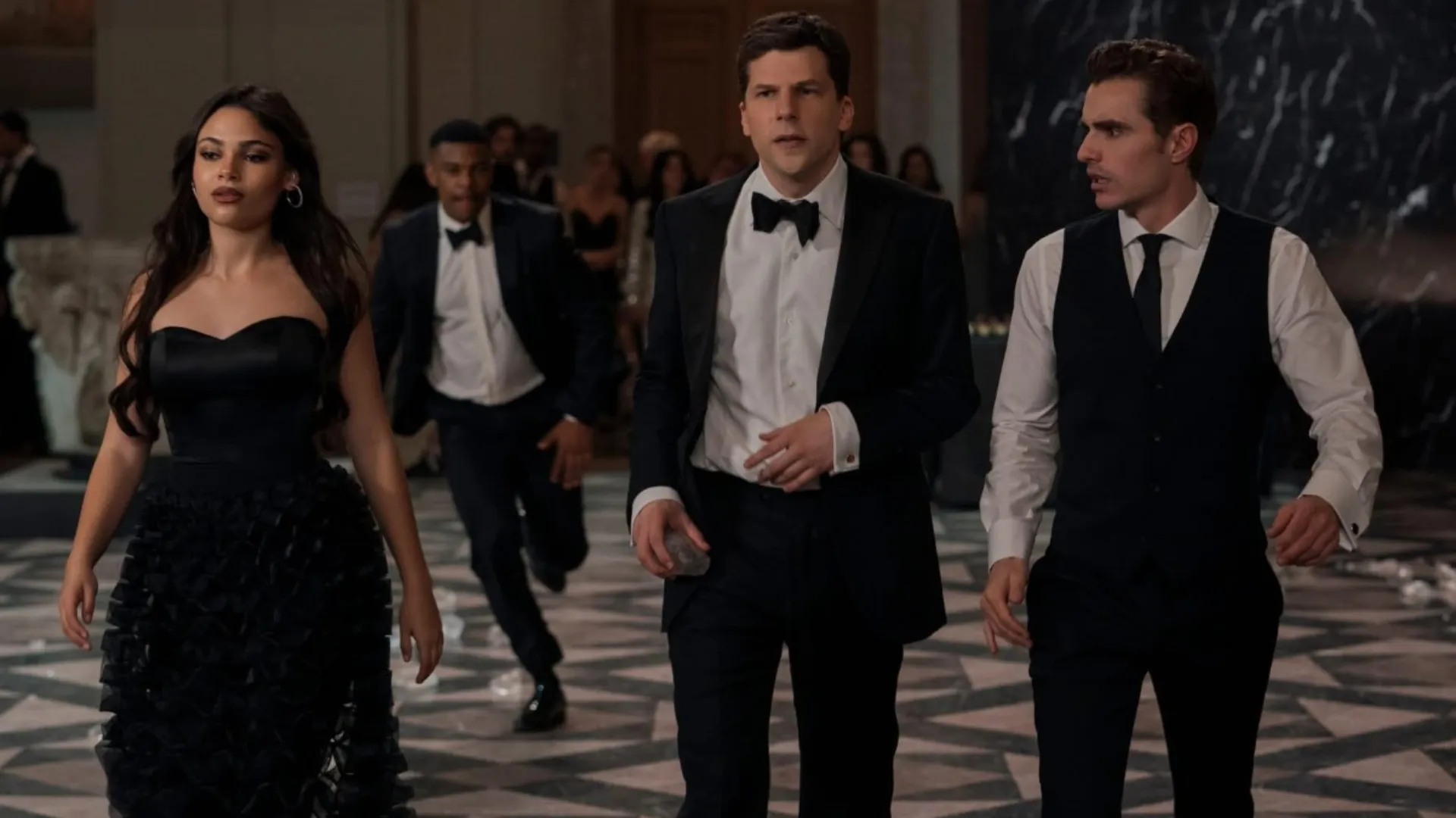 Jesse Eisenberg, Dave Franco, and Ariana Greenblatt in Now You See Me: Now You Don’t (2025)